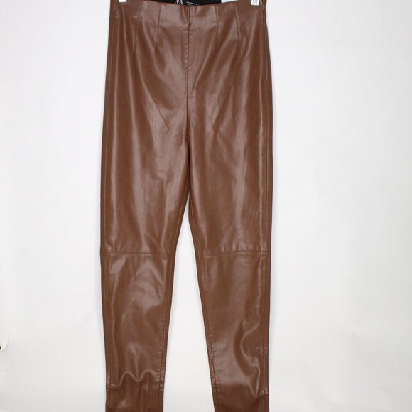Zara Hi-Rise Faux Leather Brown Leggings - Picture 1 of 9